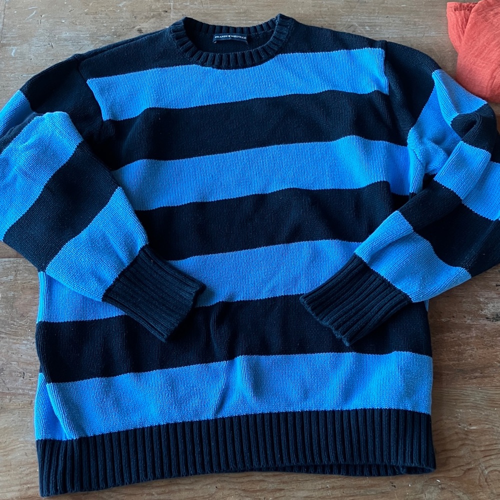 Brandy Melville Black and Blue Striped Crewneck Sweater